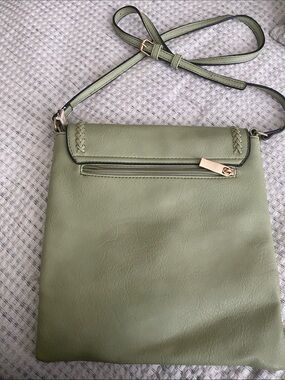 Sage Green Braided Flap Crossbody Bag - Adjustable Strap